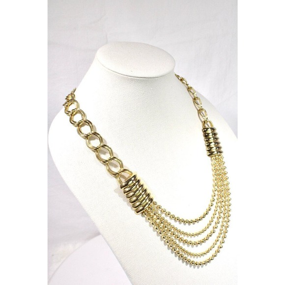 Stephan-Adrian Curb & Ball Chain Multi Strand Necklace Polished Gold Tone 25" - Picture 2 of 6